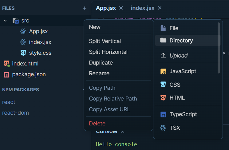 Select New then Directory to create a folder