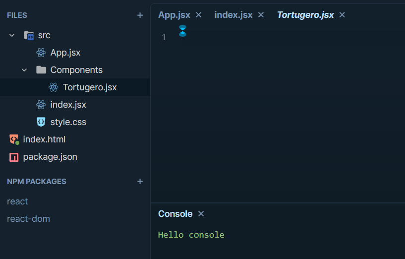 Tortugero.jsx file created inside Components