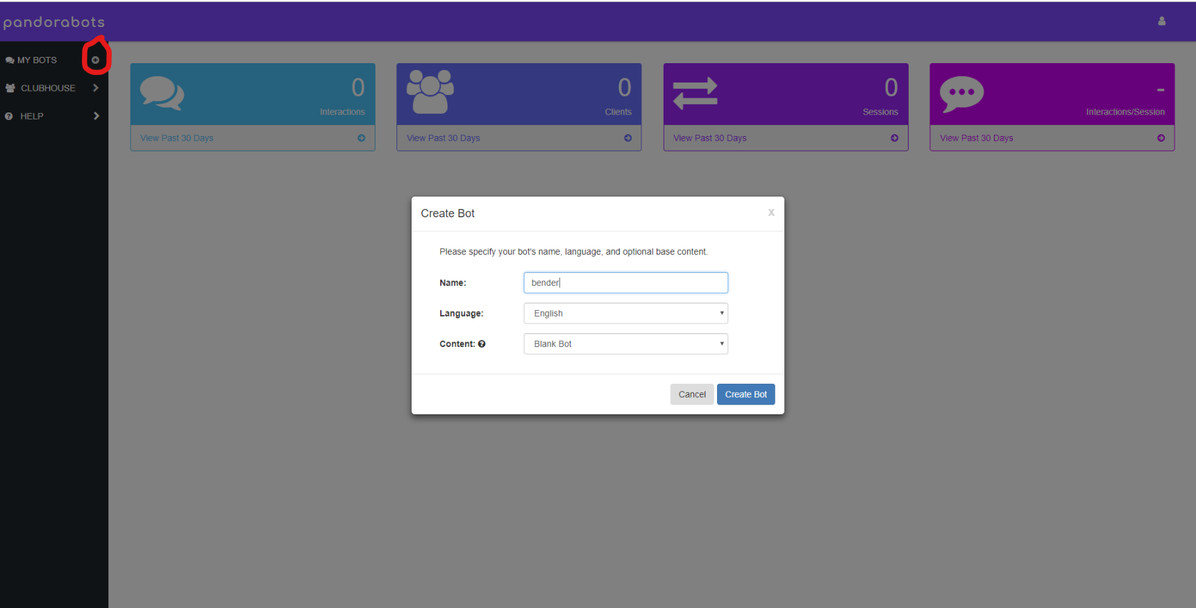 creating a new bot on pandorabots