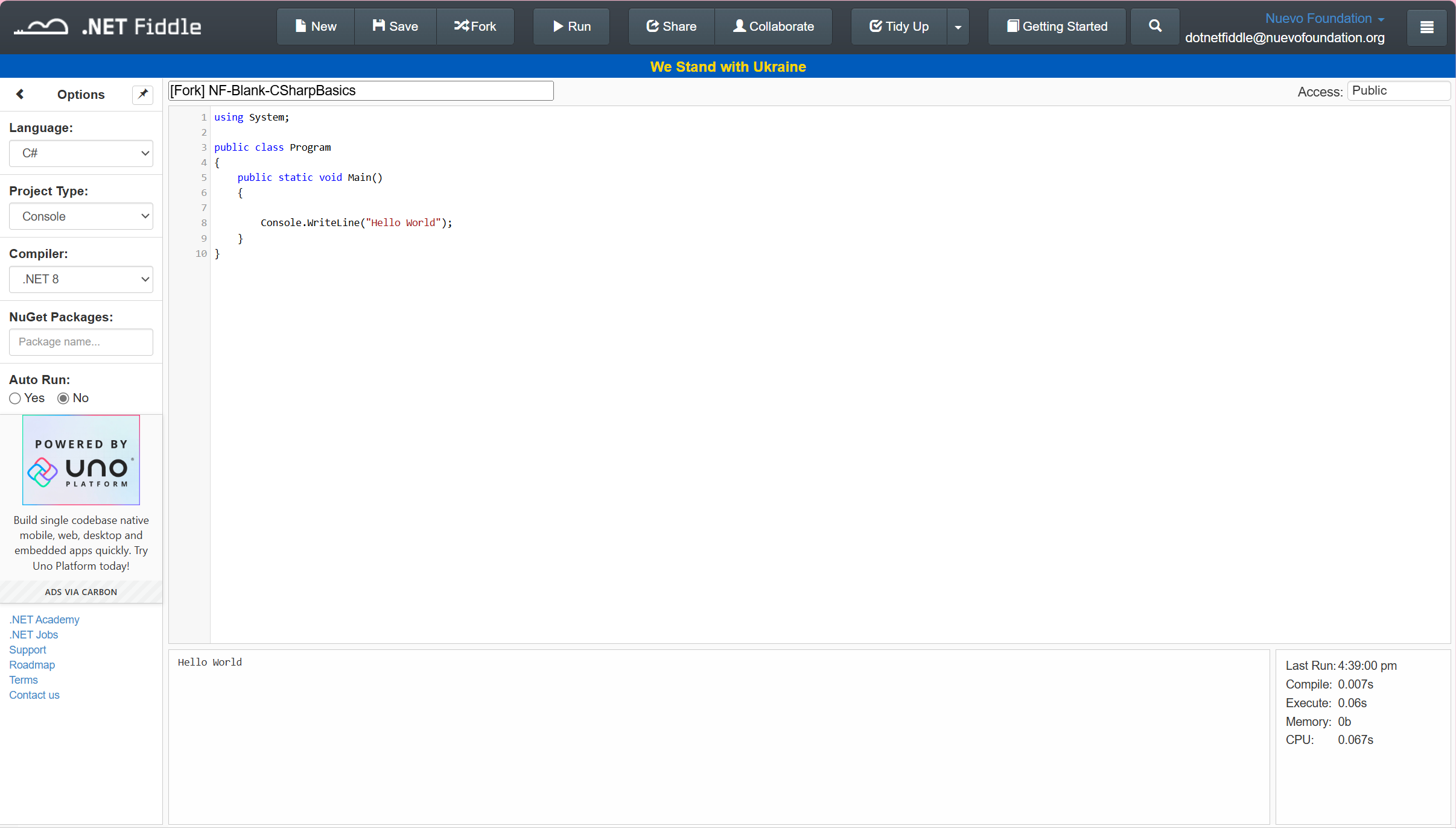 .NET Fiddle Window Layout