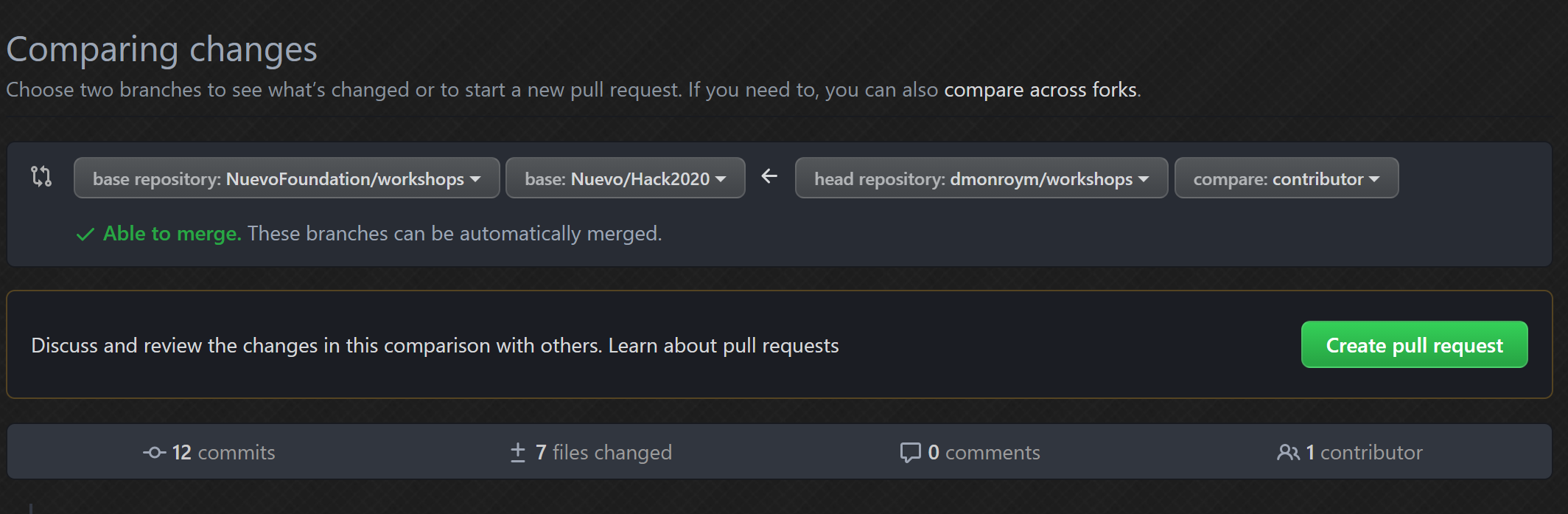 Screenshot showing the New Pull Request button on GitHub