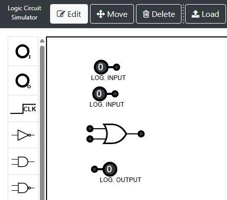 Visual example of the OR circuit with two inputs and one output