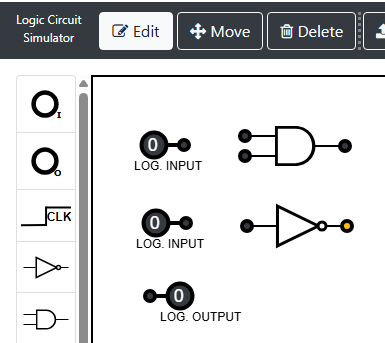 Visual example of the AND followed by NOT circuit with two inputs and one output