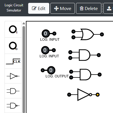 Visual example of the XOR circuit using AND, OR, and NOT with two inputs and one output