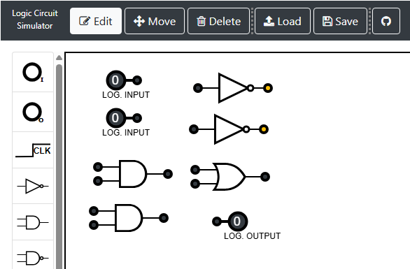 Visual example of the XNOR circuit using AND, OR, and NOT with two inputs and one output