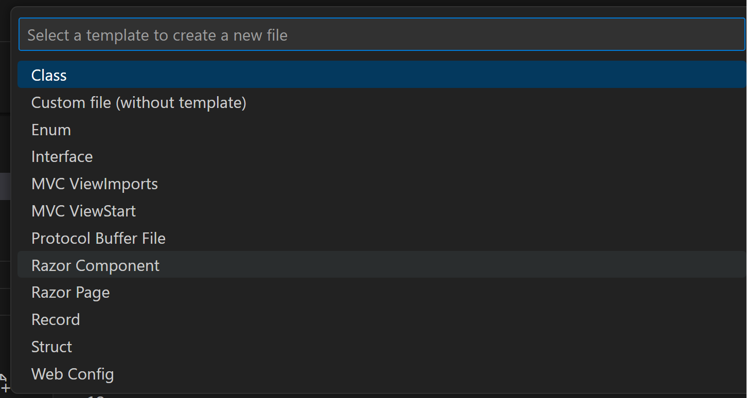 Screen shot of command pallette for create new file