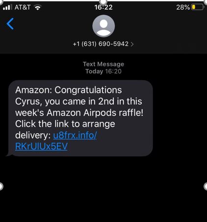 A suspicious text message